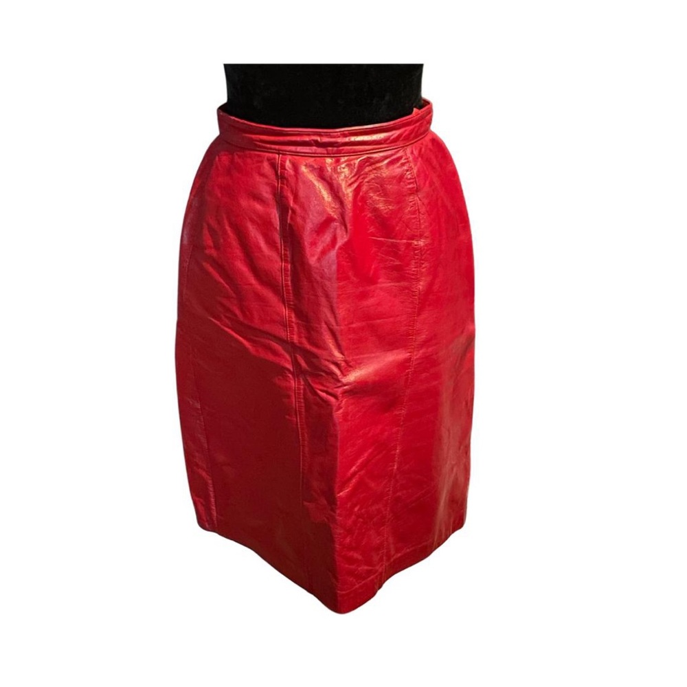 80s Vintage Red Leather Skirt